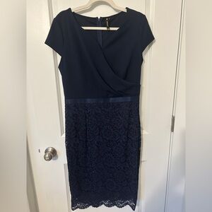 Elegant Navy Lace Midi Dress